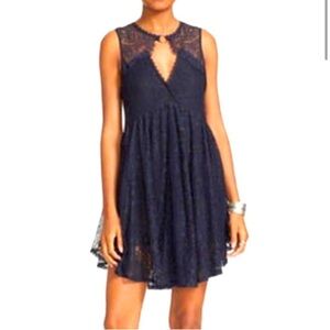 Free People Don’t You Dare Lace Mini Dress navy black S